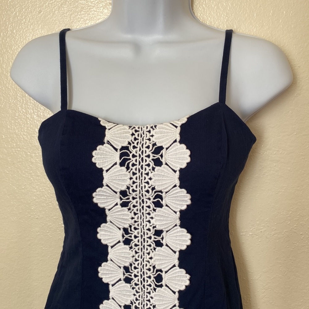 Lilly Pulitzer Women’s Shelli Navy White Lace Spaghetti Strap Mini Dress 00 / XS - Picture 4 of 9